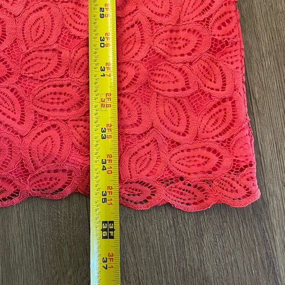 ANN TAYLOR Coral Pink Lace Ruffle Bell Sleeve Dres - Picture 6 of 14